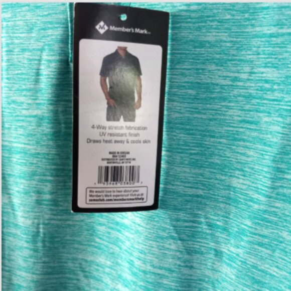 Member’s Mark Men’s Polo Shirt Sz XL NWT Heather Turquoise 4-Way Stretch UPF - Picture 7 of 14